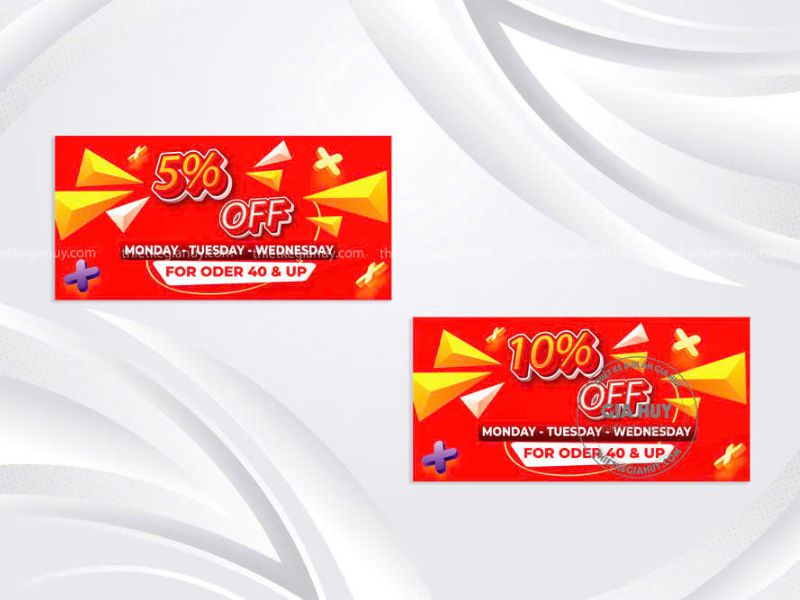 voucher khuyến mãi 5 và 10 màu đỏ rực rỡ